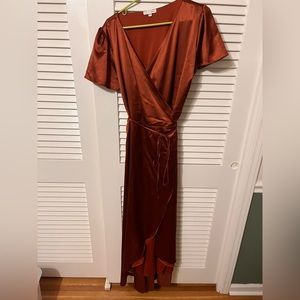 Baltic Born Krystal satin wrap gown bridesmaids dress in cinnamon